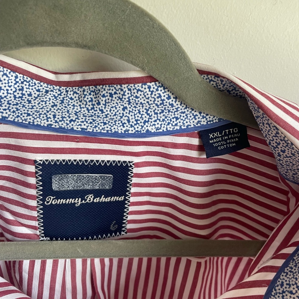 Tommy Bahama 100% Cotton Red and White Striped Button Down Business Shirt XXL - Picture 2 of 6